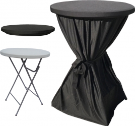Set masa pliabila rotunda cocktail CULINARO D80xH110cm fata de masa neagra cu panglica capac elastic negru 