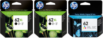 Pachet Cartus cerneala HP 62 2x C2P05AE Negru 1x C2P06AE TriColor Original 1365 pagini 