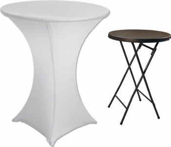 Set RAKI masa inalta cocktail catering culoare cafea D80xH110cm cu husa elastica alba