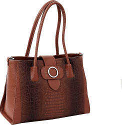 Geanta dama din piele naturala cu imprimeu croco coniac P159A 