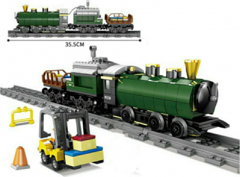Trenulet electric verde ROLAND pentru marfa din piese de constructie 356 piese 