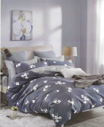Lenjerie de pat din bumbac 100 gri cu imprimeu floral delicat 