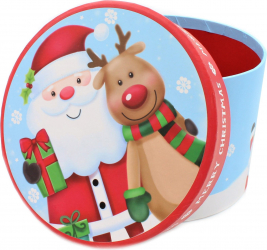 Cutie pentru cadouri rotunda Santa Friends - 16x11.5 cm 