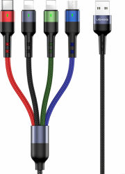 Cablu de date si incarcare 4 in 1 2 x Lightning 1 x Micro USB 1 x USB-C 3 metri Multicolor GSM-BBL3159 