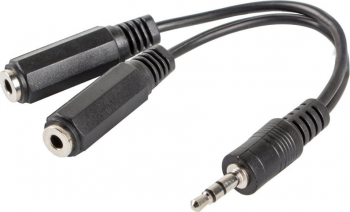 Splitter adaptor audio stereo Jack 3.5 mm 3 pini tata la 2 x Jack 3.5 mm 3 pini mama 10 cm Negru TCL-BBL3305 
