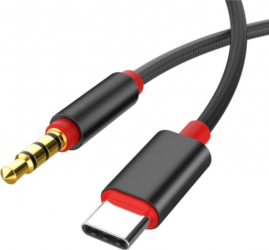Cablu audio cu mufa Type-C la Jack 3.5 mm 1 metru Negru Rosu AXT-SHO3593 