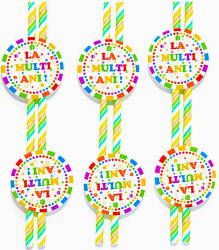 Set 6 paie pentru petreceri La multi ani multicolore 20 cm 