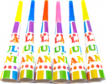 Set 6 trompete pentru petreceri La multi ani 20 cm 