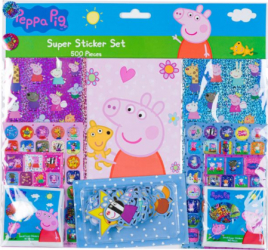 Set de autocolante Peppa Pig cu sclipici 3D fosforescente hartie 500 bucati Multicolor JMB-BBL3453 