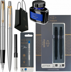 Stilou Pix Personalizate prin Gravura Parker Jotter Royal Stainless Steel GT cu rezerva pix convertor calimara cerneala in cutie si punga 