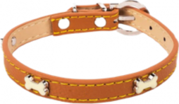 Zgarda ajustabila pentru caini din piele ecologica cu detalii in forma de os 35x 1.5 cm Maro JMB-SHO3788 