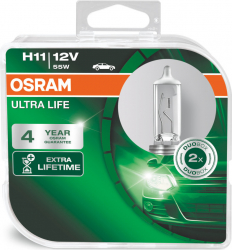 Set 2 becuri far Osram Cu halogen H11 Ultra Life 12V 55W PGJ19-2