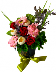 Aranjament floral cu si Gerbera si Hortensia roz 20x35 cm 