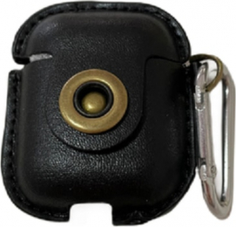 Husa din piele naturala pentru AirPods 1/2 cu carabina de siguranta Negru 