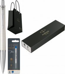 Pix Personalizat prin Gravura Laser Parker Urban Royal Premium Pearl Metal Chiselled CT cu rezerva mina pix si punga Parker 