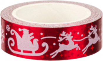 Rola decorativa tip sticker cu design holografic de iarna 15mmx5m Rosu JMB-SHO3719 