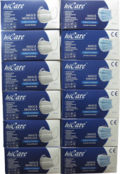 Set masti HiCare 300 masti medicale albastre BFE98 si 300 masti igienice bleu BFE95 3 straturi 3 pliuri 600 bucati 