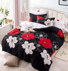 Lenjerie de pat pentru 2 persoane 6 piese finet F031 Alb/Negru/Rosu