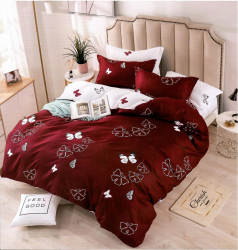 Lenjerie de pat pentru 2 persoane 6 piese finet F035 Rosu inchis 