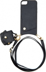 Husa piele ecologica iPhone 11 cu buzunar depozitare card si bretea de sustinere si husa airpods 1 / 2 / 3 / Pro Negru 