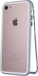 Husa Apple iPhone 8 Magnetica 360 grade Silver MyStyle Perfect Fit cu spate de sticla securizata premium + folie de sticla gratis 