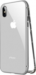 Husa Apple iPhone X Magnetica 360 grade Silver MyStyle Perfect Fit cu spate de sticla securizata premium + folie de sticla gratis 