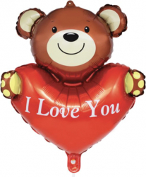 Balon in forma de urs si inima I Love You dimensiune 25 cm Rosu/Maro 