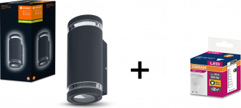 Pachet Aplica de exterior Ledvance Endura Beam Up Down Gap 2x5W IP44 Aluminiu Gri inchis + 2 bucati Spot Led GU10 5W 350 lm 