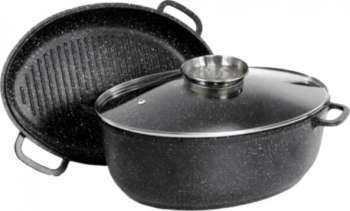 Set tigaie grill si cratita ovale cu interior marmorat RL-KCS01 38 cm 