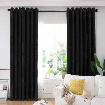 Draperie din catifea blackout cu inele auriu antic Madison 250x235 cm densitate 700 g/ml Deep Black 1 buc 
