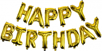 Set baloane auriu Happy Birthday din folie de aluminiu panglica dimensiune litera 40 cm doty 