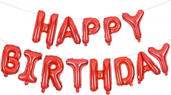 Set baloane rosii Happy Birthday din folie de milar panglica dimensiune litera 40 cm doty