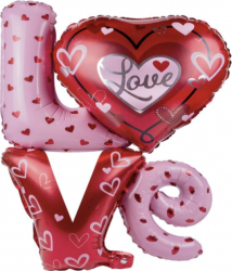 Decoratiune petrecere set de 4 baloane Love dimensiune 25 cm Rosu/Roz 