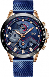 Ceas barbatesc TIO Otel inoxidabil Bratara reglabila Elegant Quartz Analog Albastru 