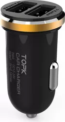 Incarcator auto TOPK Fast Charging 5V 2.1A 10.5W Dual Port USB pentru telefoane mobile - Inel auriu 