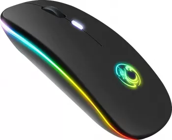 Mouse wireless cu iluminare RGB iMice foarte silentios si slim cu acumulator incorporat pentru PC Laptop Tableta Telefon TV negru 