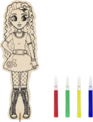 Set figurina pentru colorat din lemn cu stand si carioci pentru colorat personaj WOODEN DOLL WOODEN PAINTING JMB-SOHO4245 