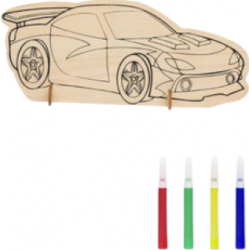 Set figurina pentru colorat din lemn cu stand si carioci pentru colorat personaj WOODEN PAINTING MASINA JMB-SOHO4246 