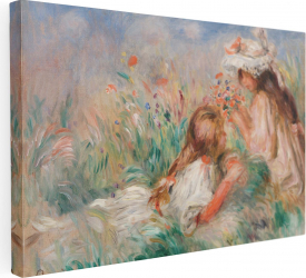 Tablou canvas Intaglio color Clasic Girls in the Grass Arranging a Bouquet de Pierre Renoir print pe panza Premium pentru living 50 cm 70 cm
