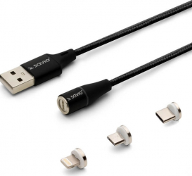 Cablu de date si incarcare rapida magnetic 3 in 1 USB Type-C Micro USB Lightning transfer date pana la 480 Mbps incarcare rapida 3A Ne 