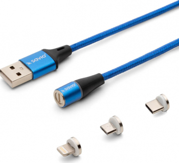Cablu de date si incarcare rapida magnetic 3 in 1 USB Type-C Micro USB Lightning transfer date pana la 480 Mbps incarcare rapida 3A Al