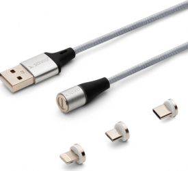 Cablu de date si incarcare rapida magnetic 3 in 1 USB Type-C Micro USB Lightning transfer date pana la 480 Mbps incarcare rapida 3A Ar 