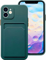 Husa pentru iPhone 12 Pro din silicon dur cu buzunar pentru carduri carcasa spate Verde SUN-BBL4008 