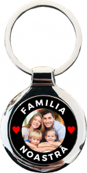 Breloc personalizat cu poza Familia noastra forma rotunda otel inoxidabil 3x3x0.3 cm 