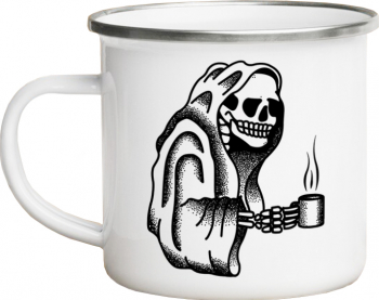 Cana metalica emailata personalizata cu mesajul Cafea alba 360 ml 