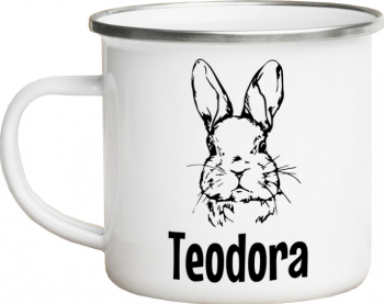 Cana metalica emailata personalizata cu mesajul Iepuras alba 360 ml 