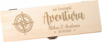 Cutie de vin personalizata Sa inceapa aventura lemn 34.5x10x9.5 cm 