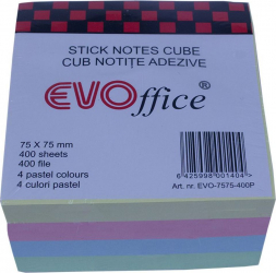 Notite Autoadezive EVOffice Cub Color Dimensiune 75x75 mm 360 File 4 Culori Pastel - EVNACC 
