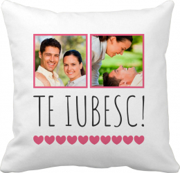 Perna personalizata cu 2 poze si mesaj satinata alba 40x40 cm 