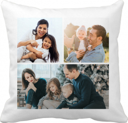 Perna personalizata cu 3 poze bonisa creativ satinata alba 40x40 cm 